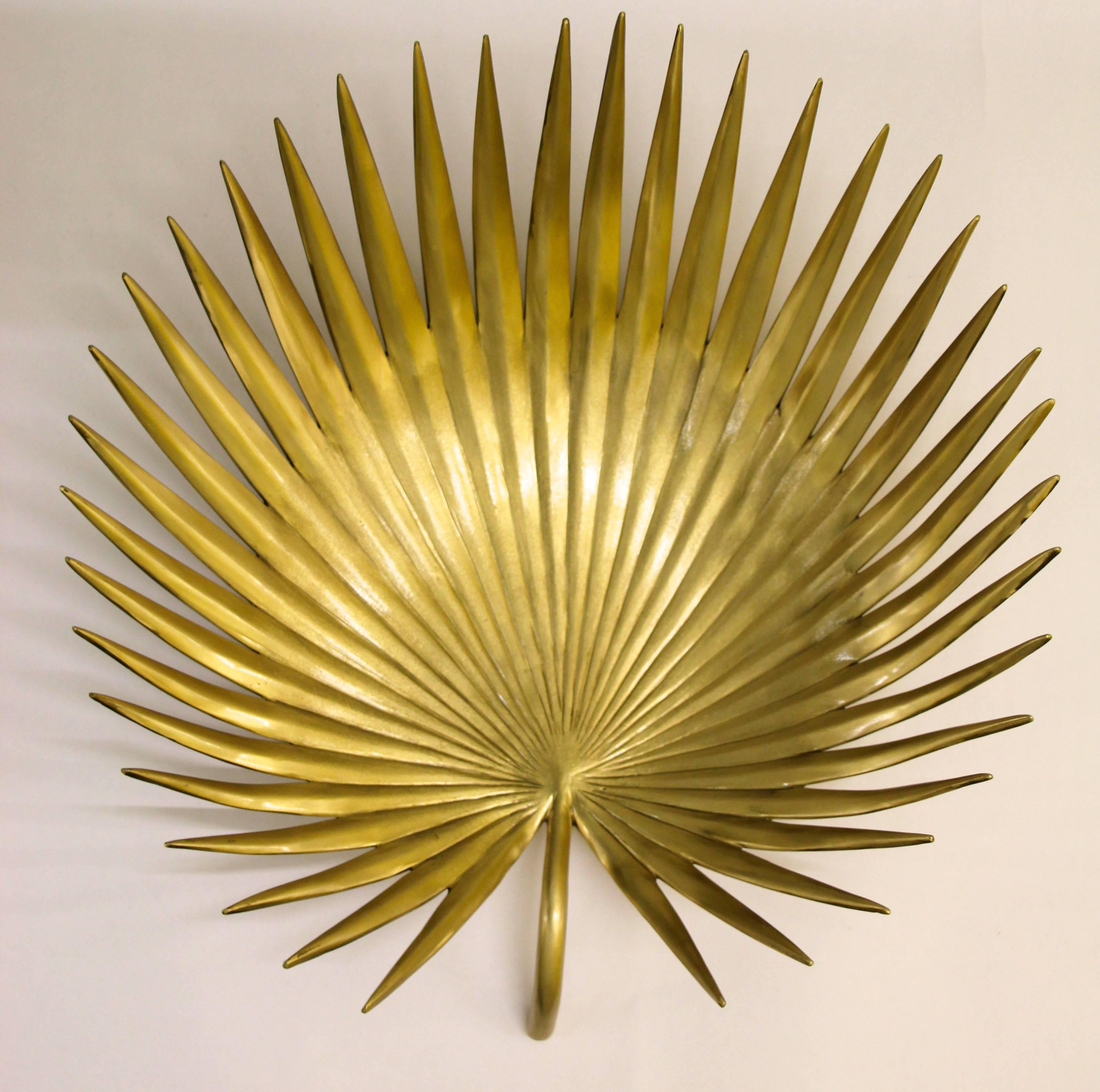 Organic Modern Cast Brass Palm Tree Leaf Bowl