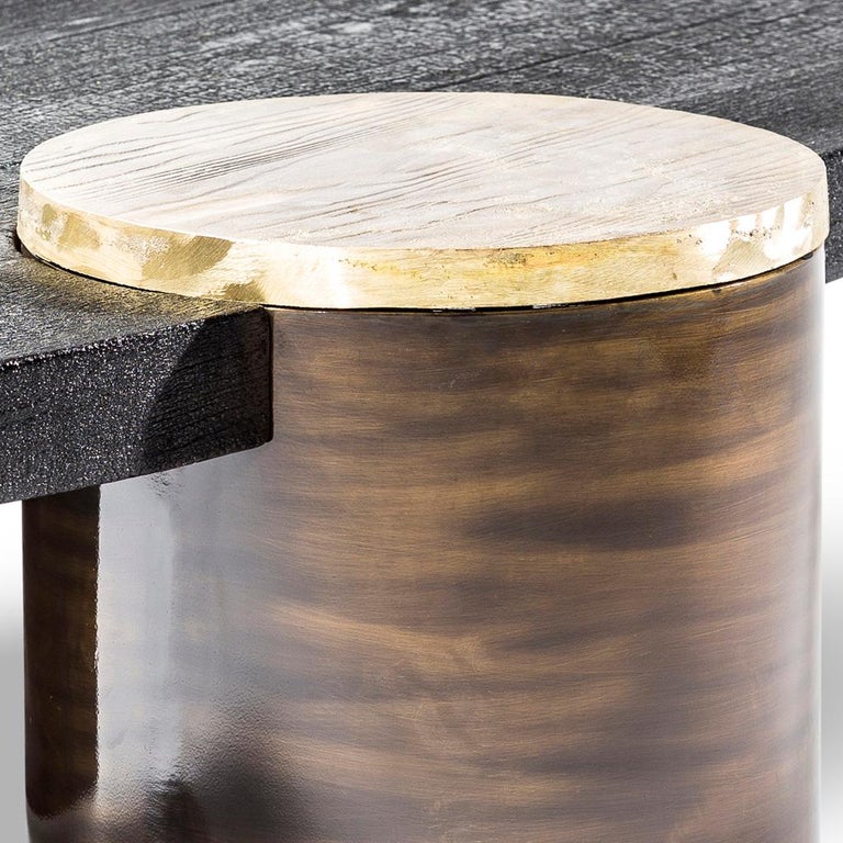 Modern Cast Brass, Shou Sugi Ban & Burnished Steel Primal Coffee Table by Egg Designs For Sale