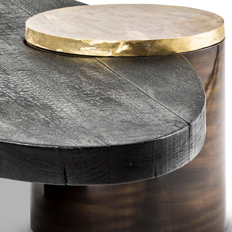 South African Cast Brass, Shou Sugi Ban & Burnished Steel Primal Coffee Table by Egg Designs For Sale