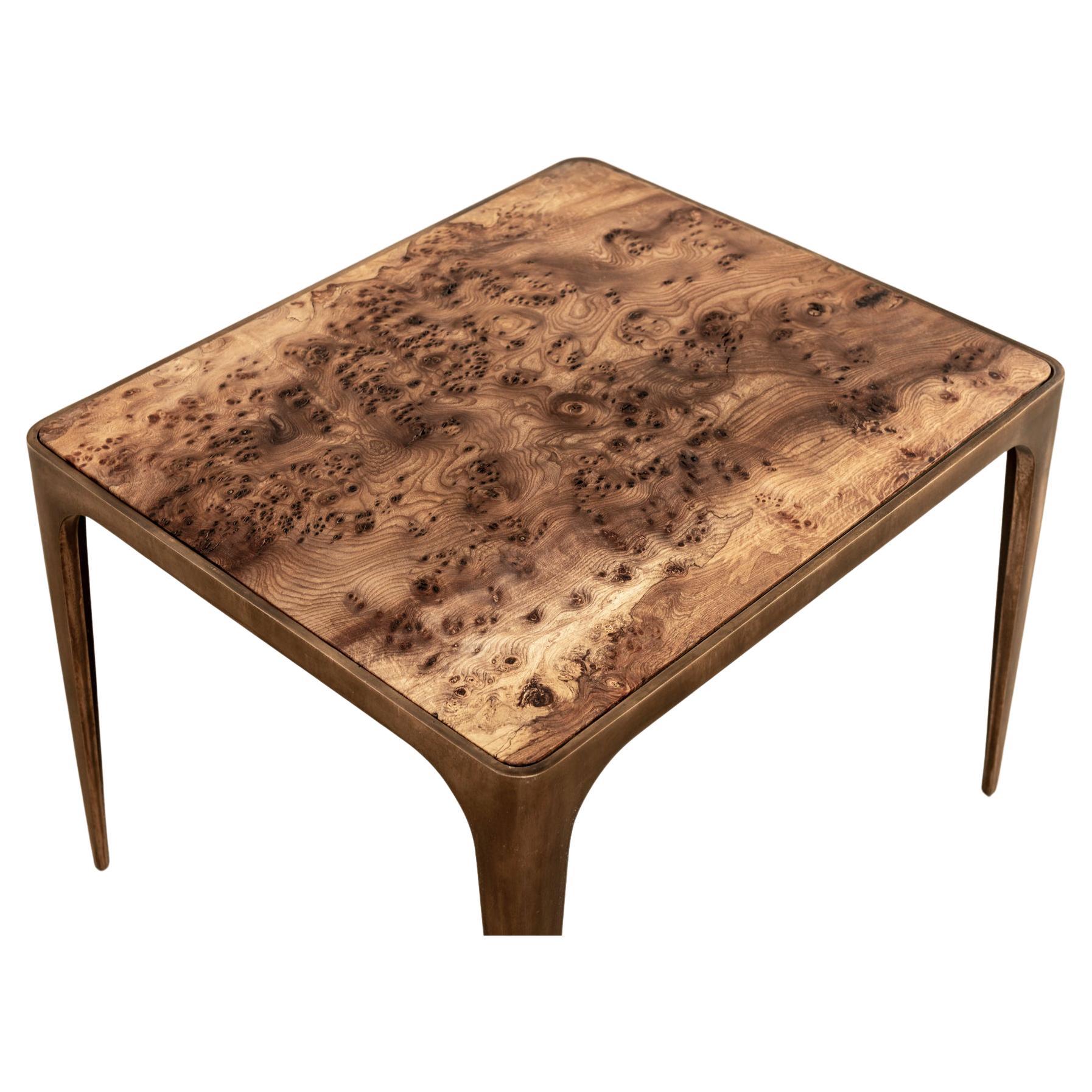 Cast-Brass Side Table with Solid Burr Oak Top, Unique Piece For Sale