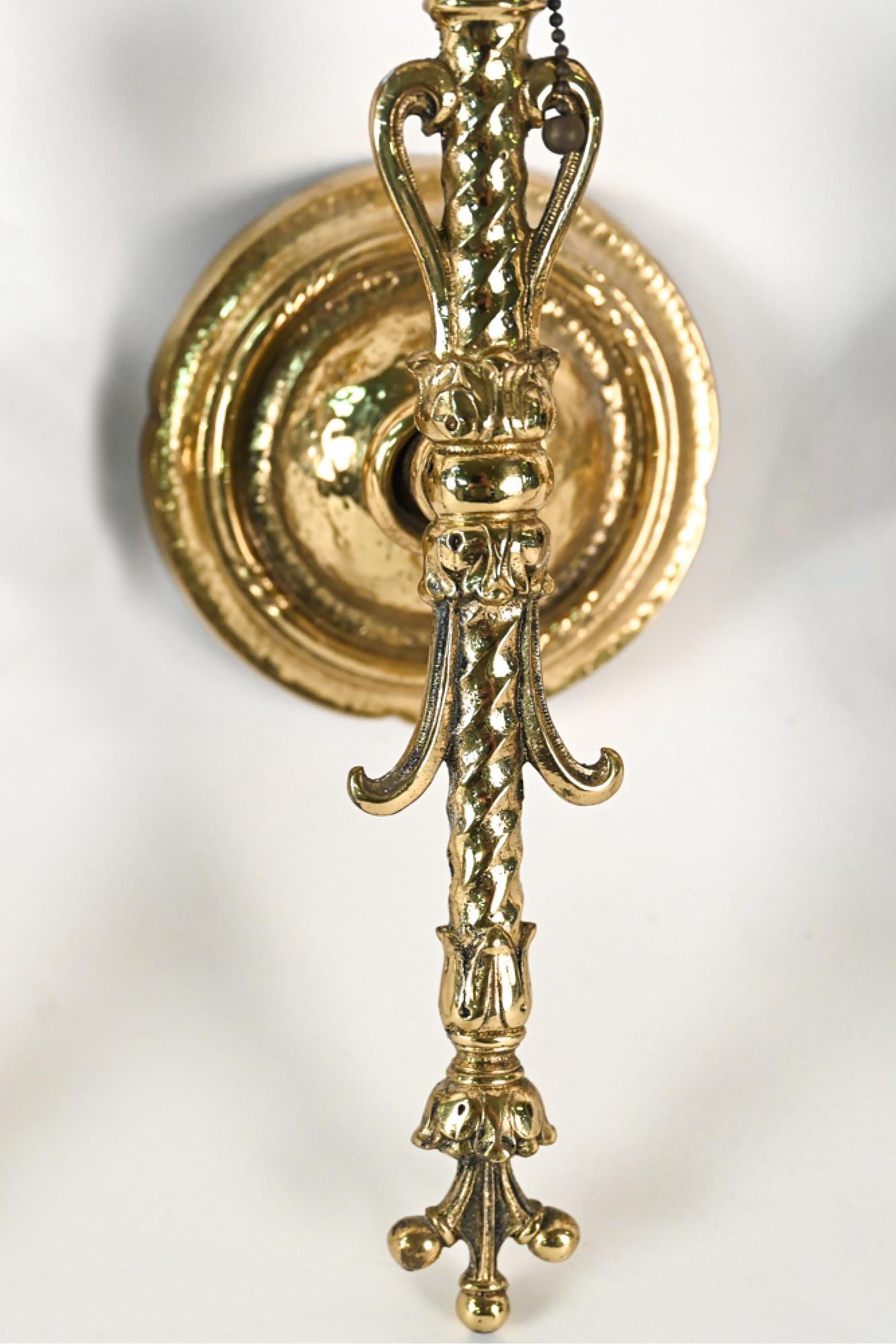 Early 20th Century Cast Brass Single Candle Sconce Between Beaux Arts & American Tudor For Sale