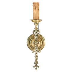 Cast Brass Single Candle Sconce Between Beaux Arts & American Tudor