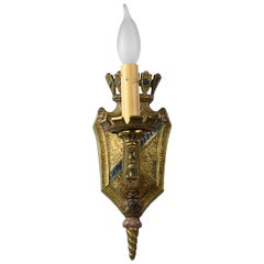 Antique Cast Brass Single Candle Tudor Sconce