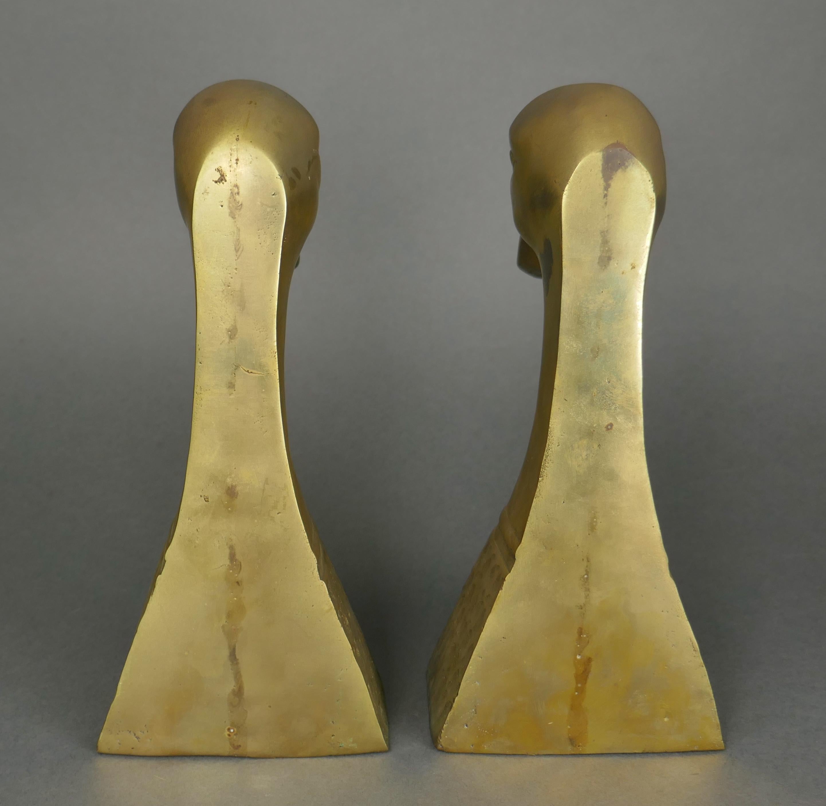 Cast Brass Tall Duck Head Waterfowl Bookends, Korea 1970s For Sale 1