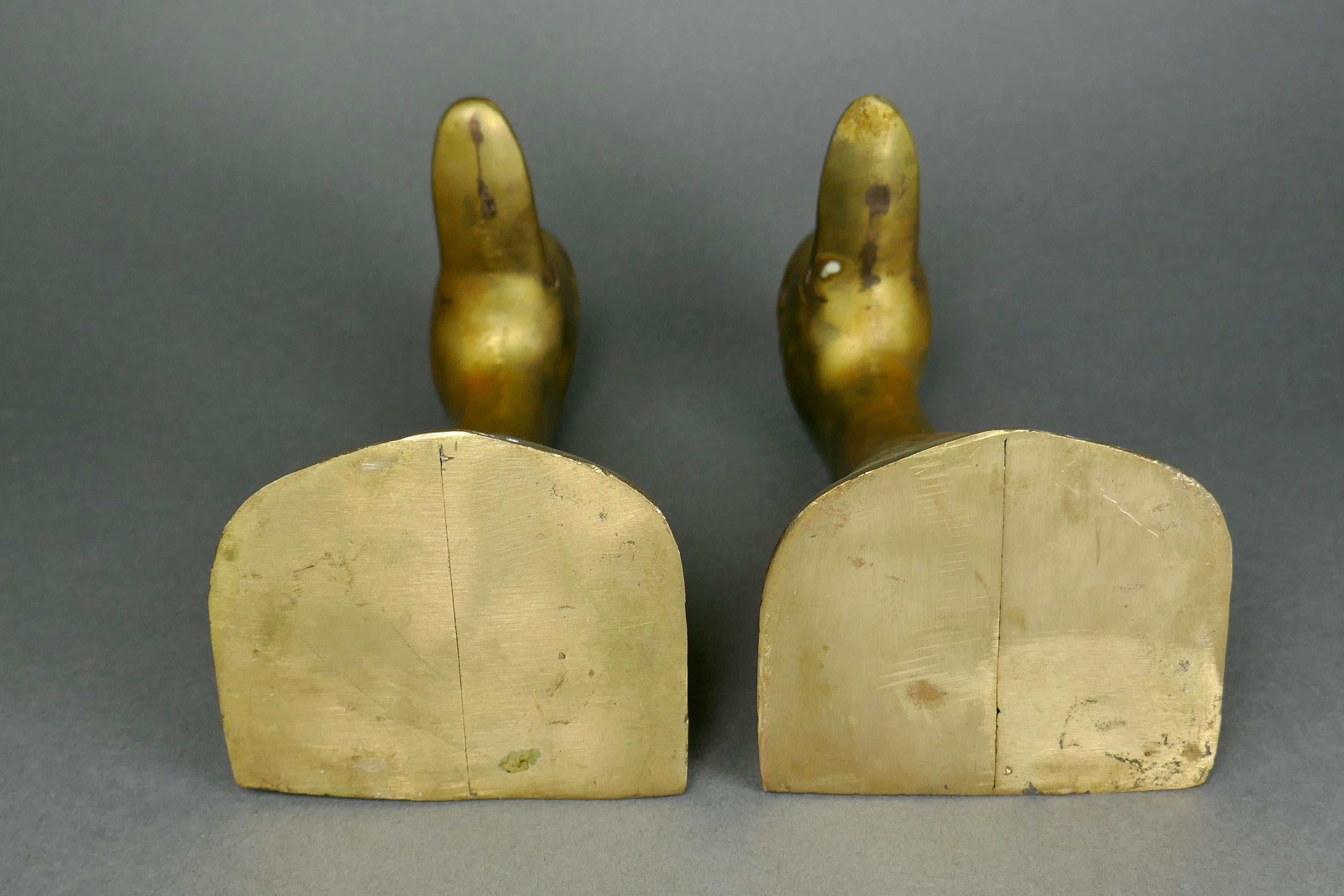 Cast Brass Tall Duck Head Waterfowl Bookends, Korea 1970s For Sale 2