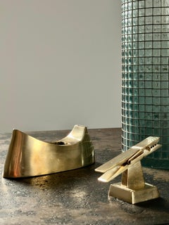 Dispenser per nastro adesivo in ottone fuso + portacartellini a molletta in ottone, set da 2