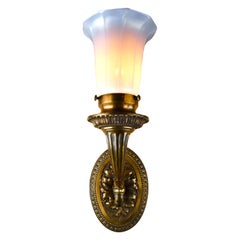 Cast Brass Torchiere Empire Sconce with Steuben Glass Works Shade