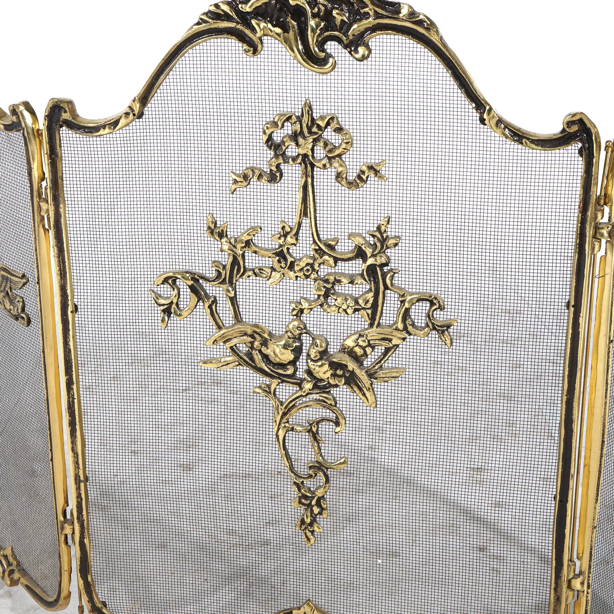 Cast Brass Trifold Fireplace Screen with Birds 20thC

Measures - 30