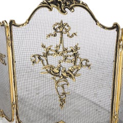Cast Brass Trifold Fireplace Screen with Birds 20thC