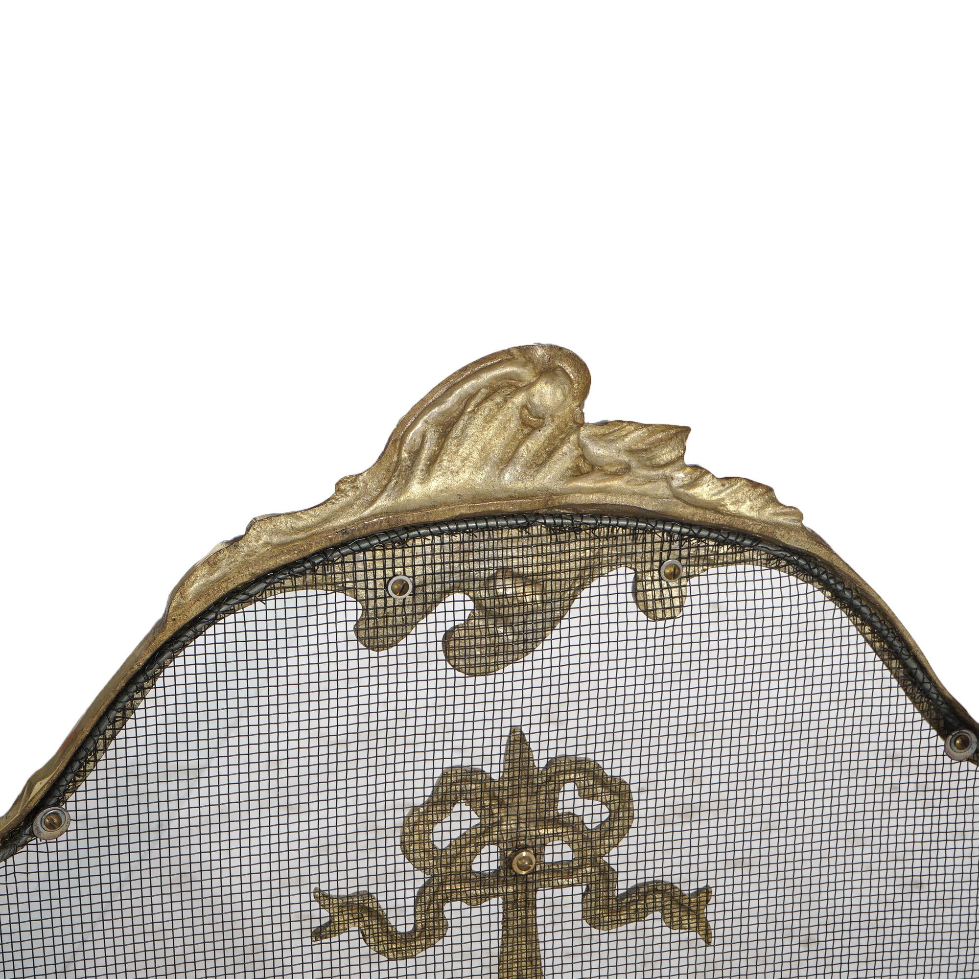 Cast Brass Trifold Fireplace Screen with Birds 20thC 3