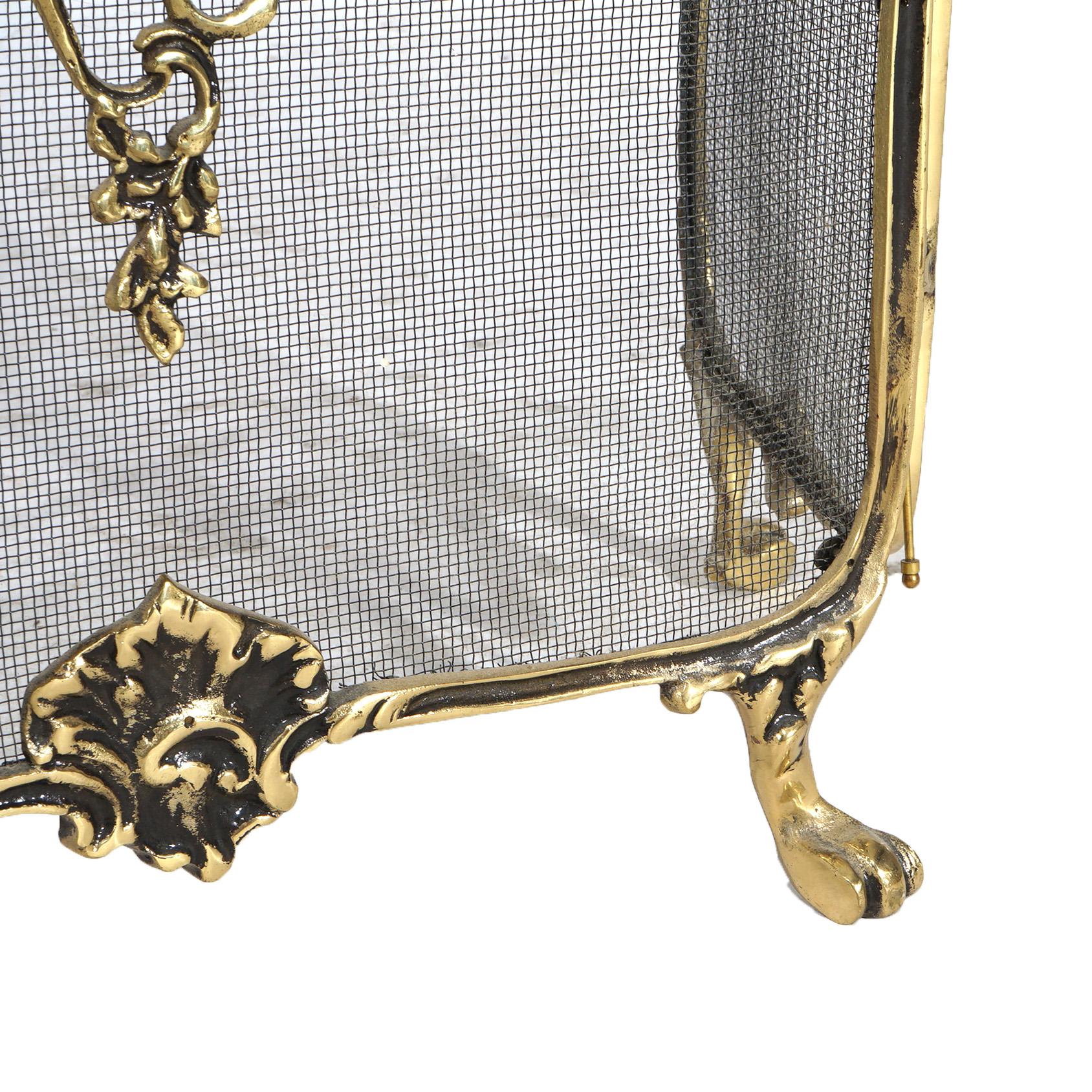 Cast Brass Trifold Fireplace Screen with Birds 20thC 5