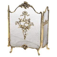 Cast Brass Trifold Fireplace Screen with Birds 20thC