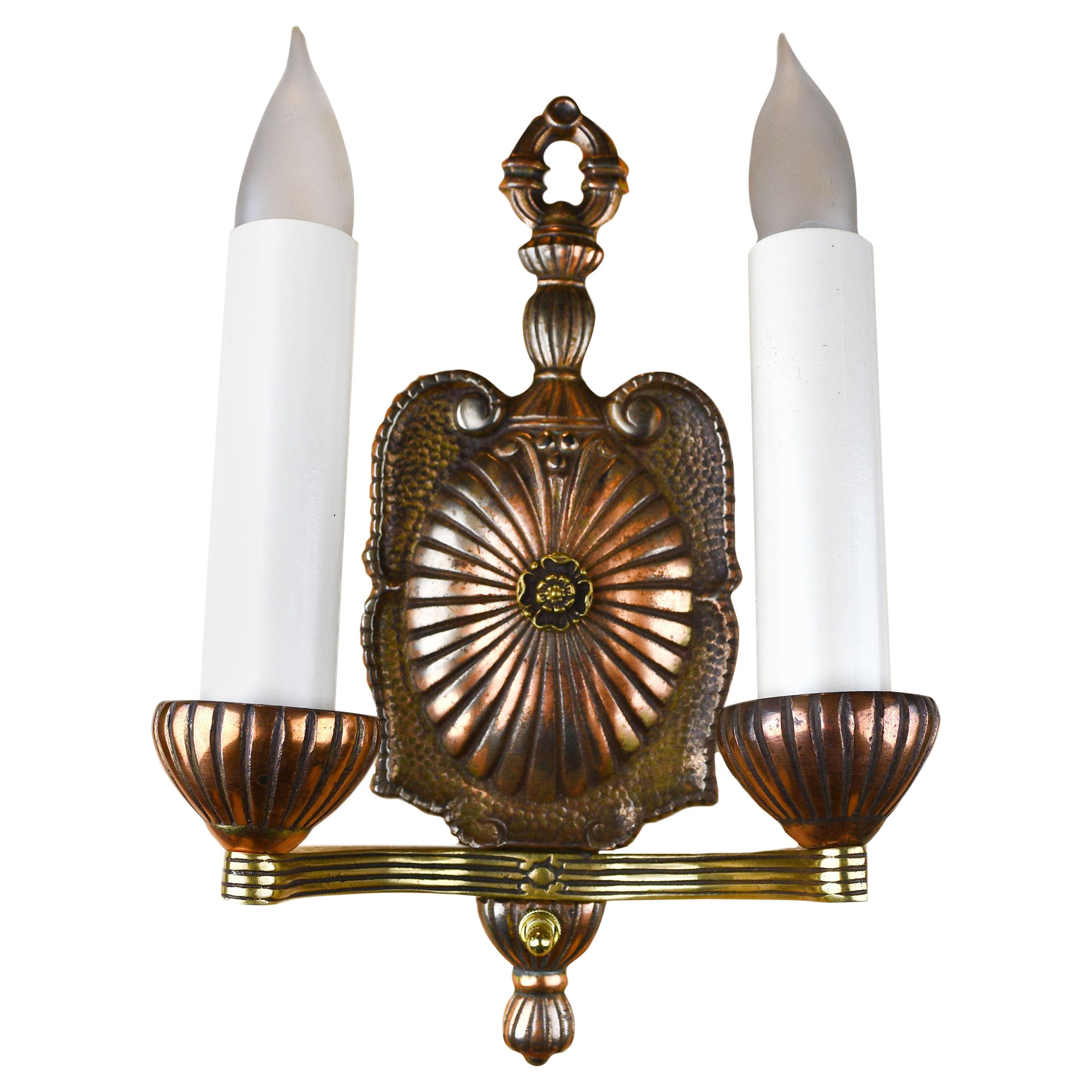 Cast Brass Two-Arm Two-Tone Finish Wall Sconce For Sale