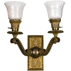 Cast Brass Victorian Two-Arm Sconce with Shades