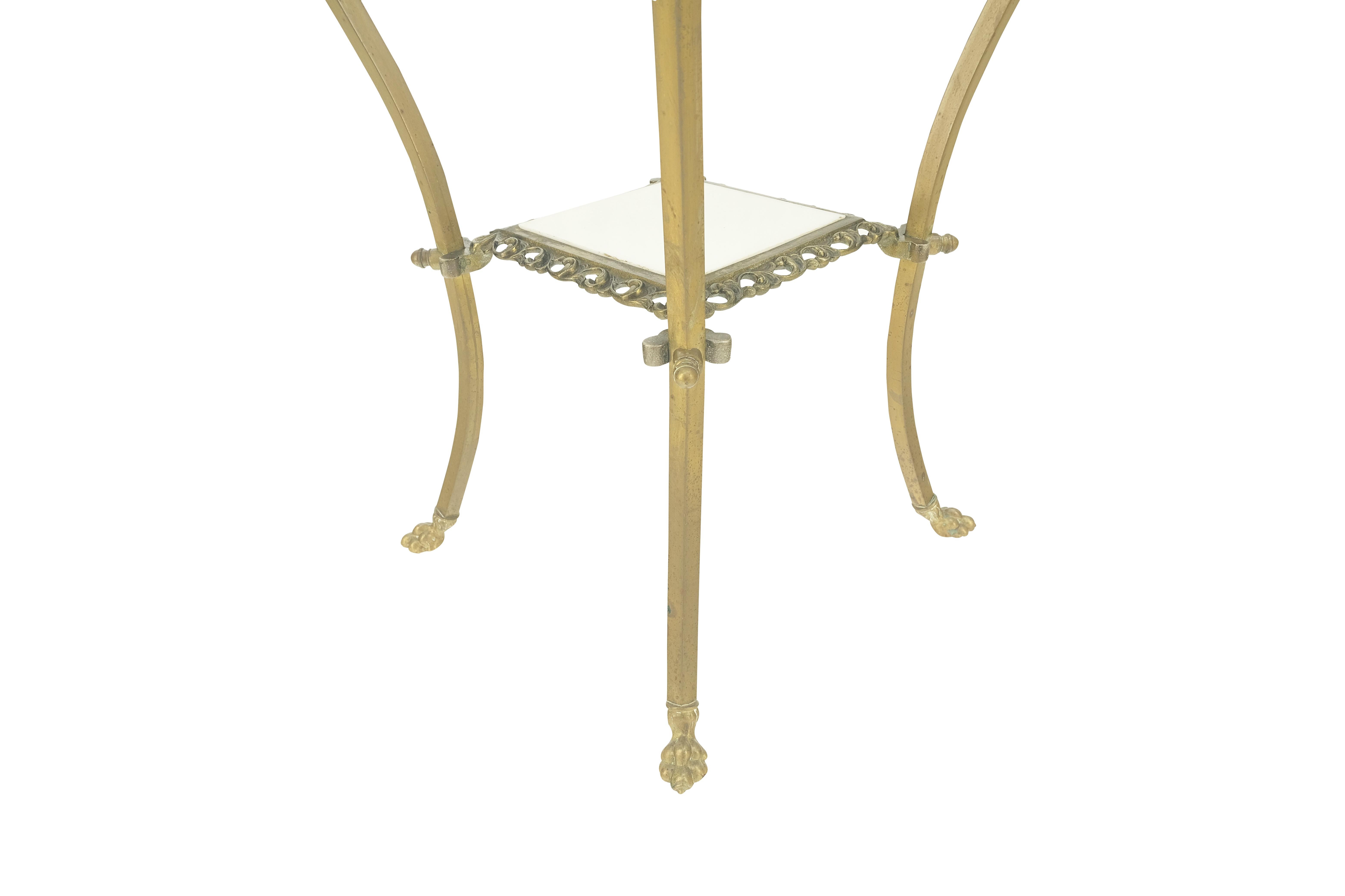 Cast Brass & White Onyx Marble Two Tier Lamp Side Square Occasional Table MINT! For Sale 1