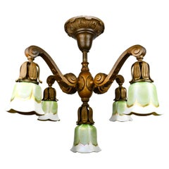 Cast Bronze 5-Light Chandelier with Lustre Arts Shades