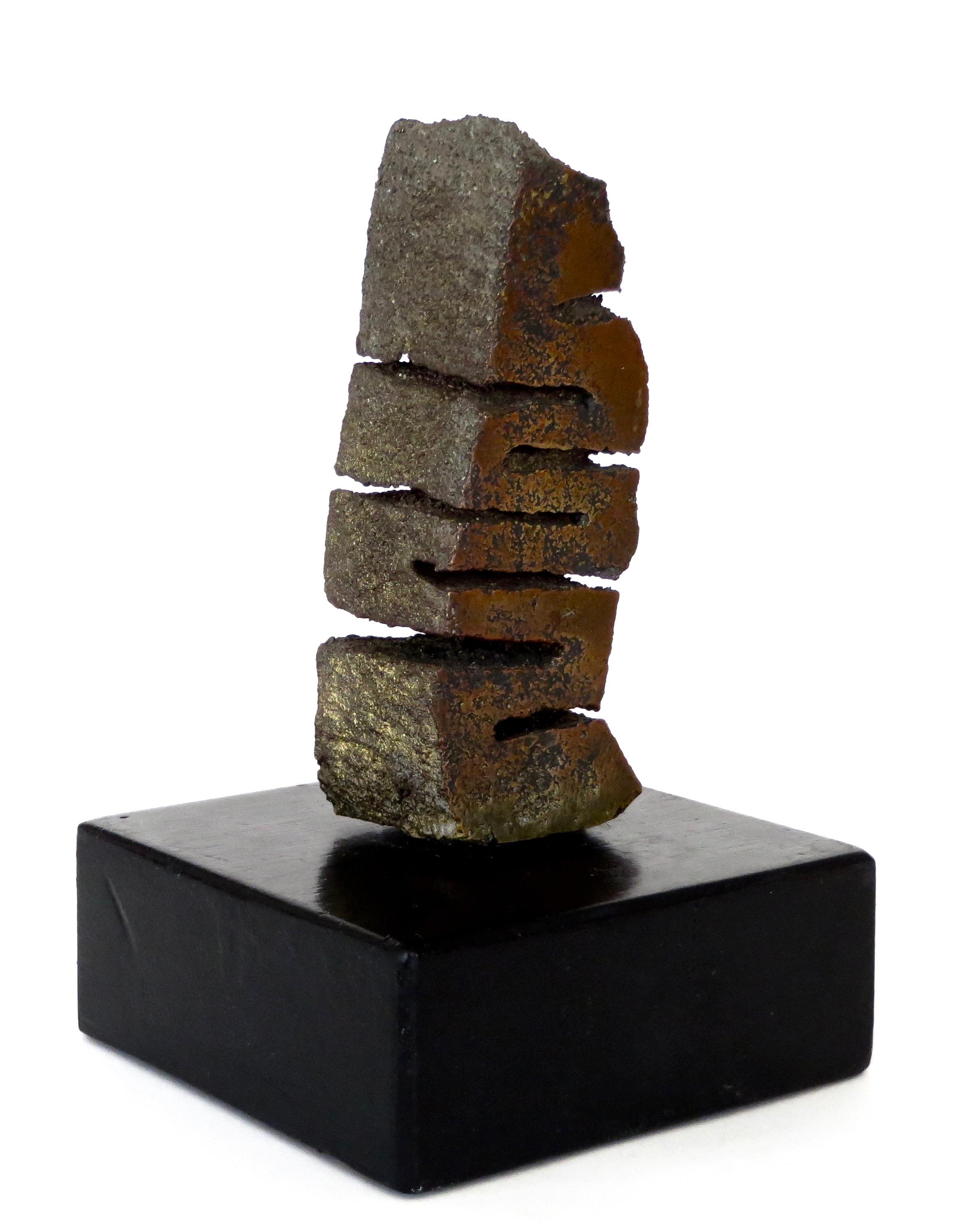 Mid-20th Century Cast Bronze Abstract Sculpture on Black Wood Pedestal 