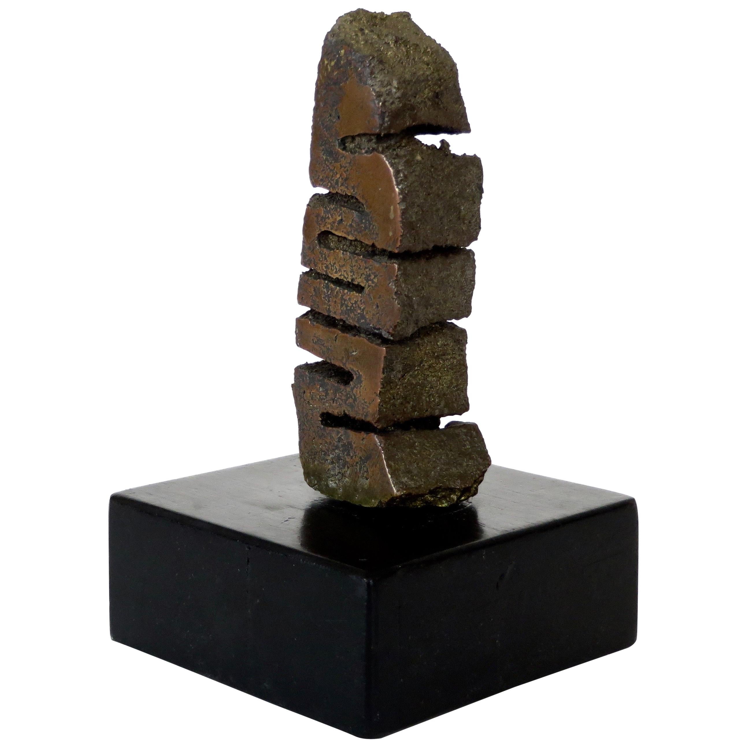 Cast Bronze Abstract Sculpture on Black Wood Pedestal 