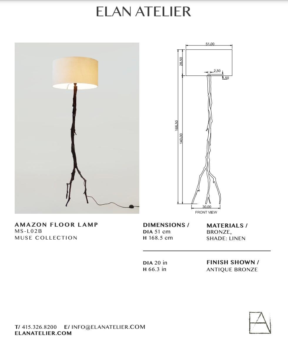 Amazon-Stehlampe aus Bronzeguss mit Leinenschirm von Elan Atelier im Angebot 2
