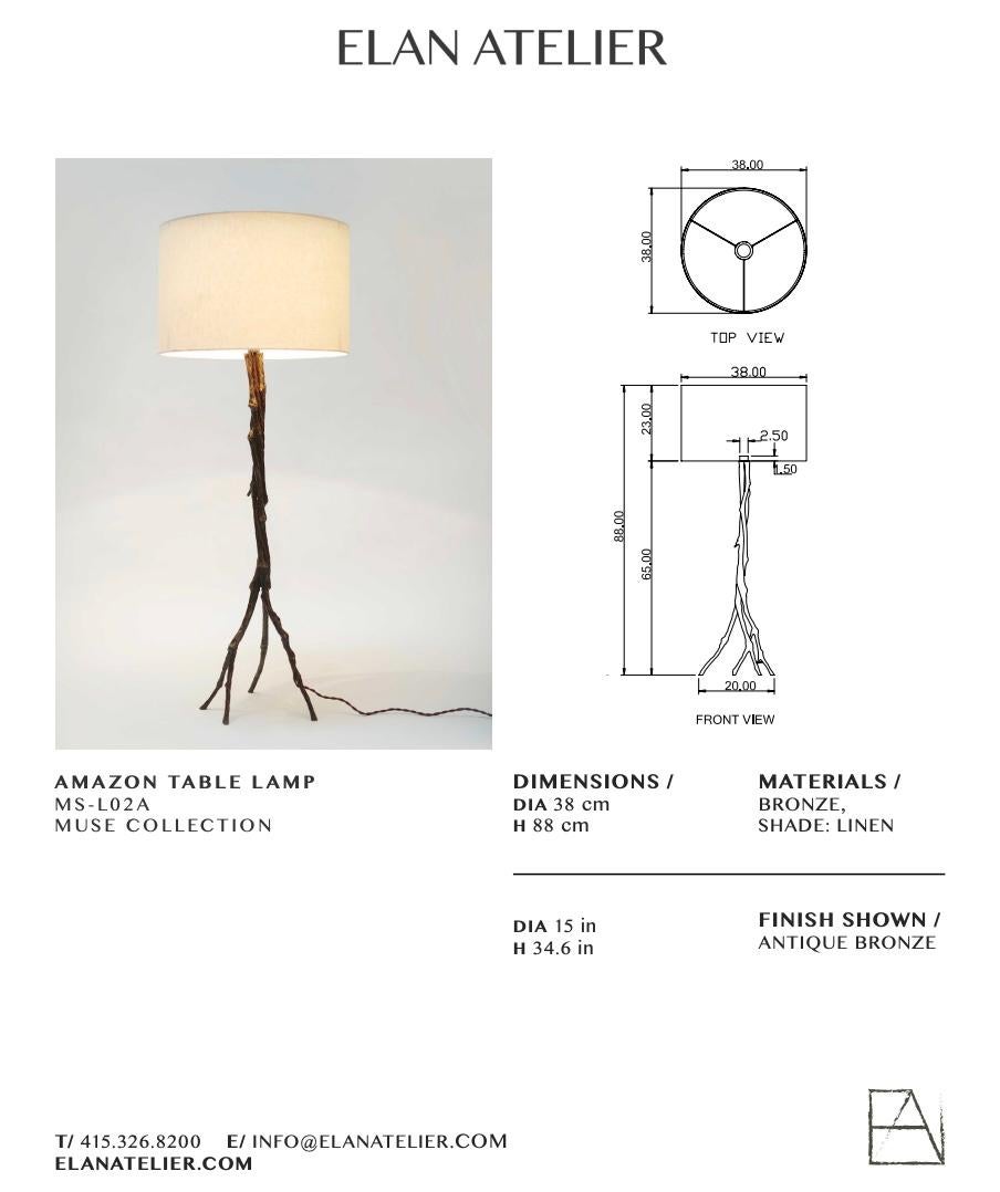 Amazon-Tischlampe aus Bronzeguss mit Leinenschirm von Elan Atelier (Moderne) im Angebot
