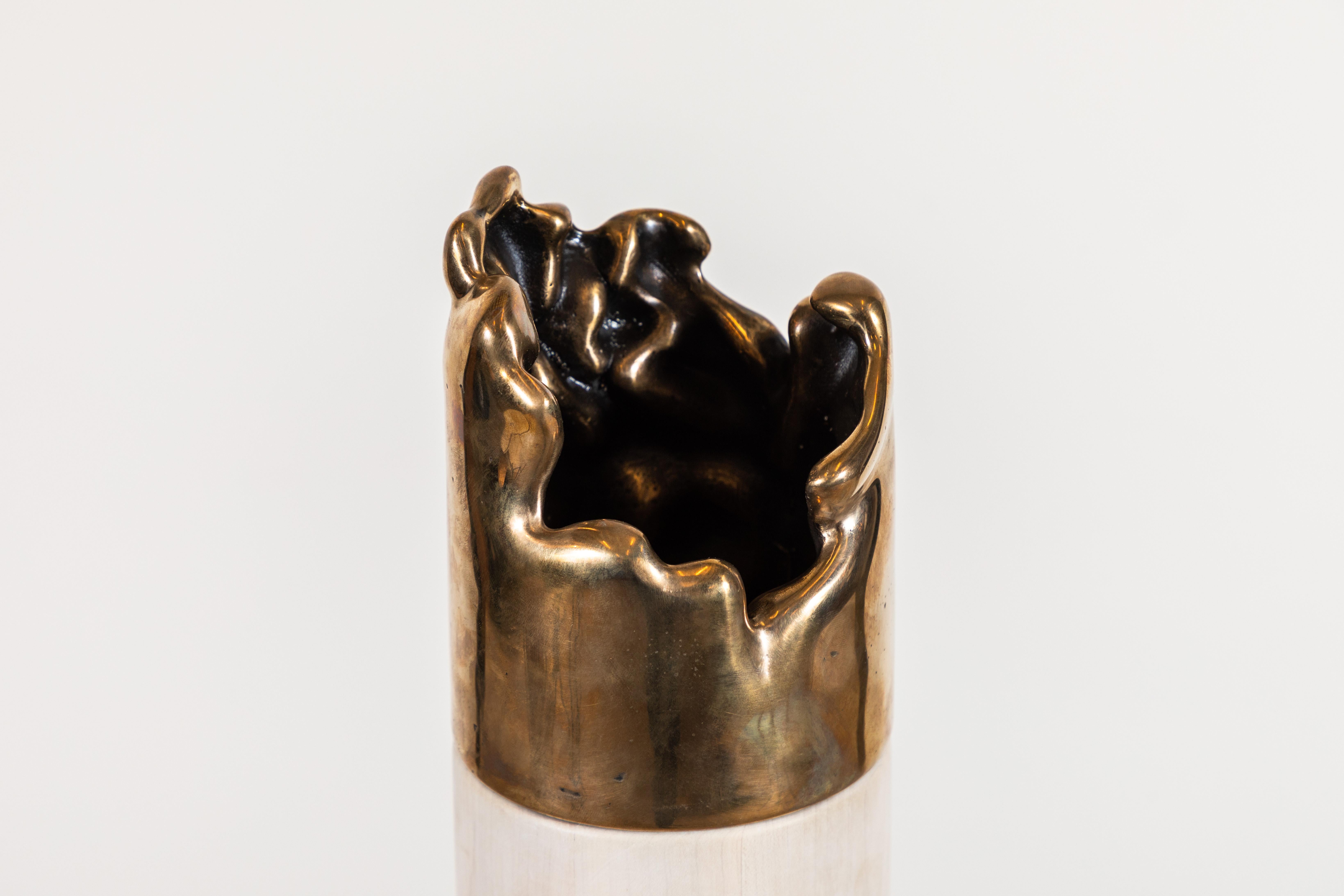 Polished Cast Bronze and Bleached Maple Vase by Artist Vincent Pocsik