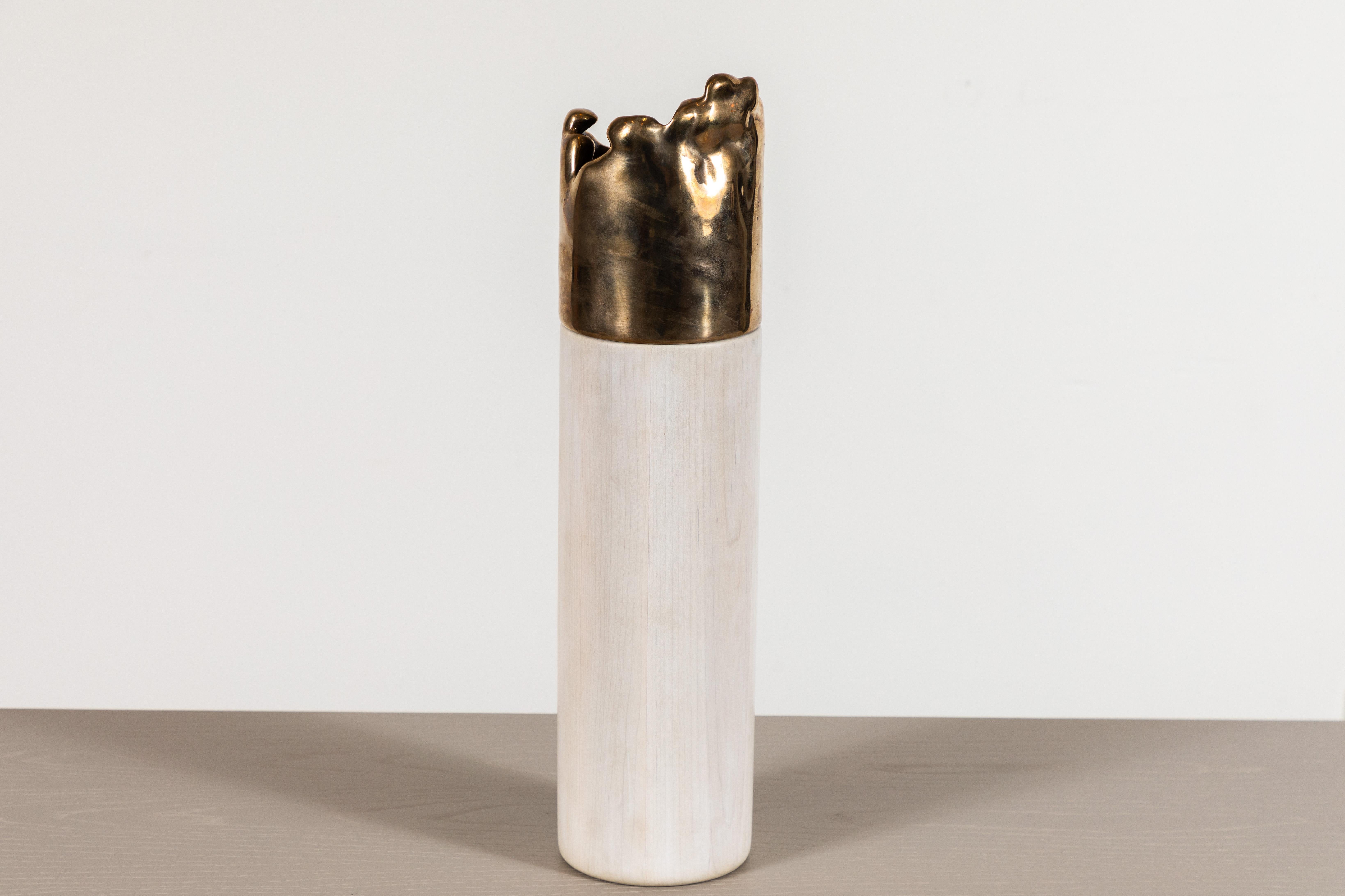 Cast Bronze and Bleached Maple Vase by Artist Vincent Pocsik In New Condition In Los Angeles, CA