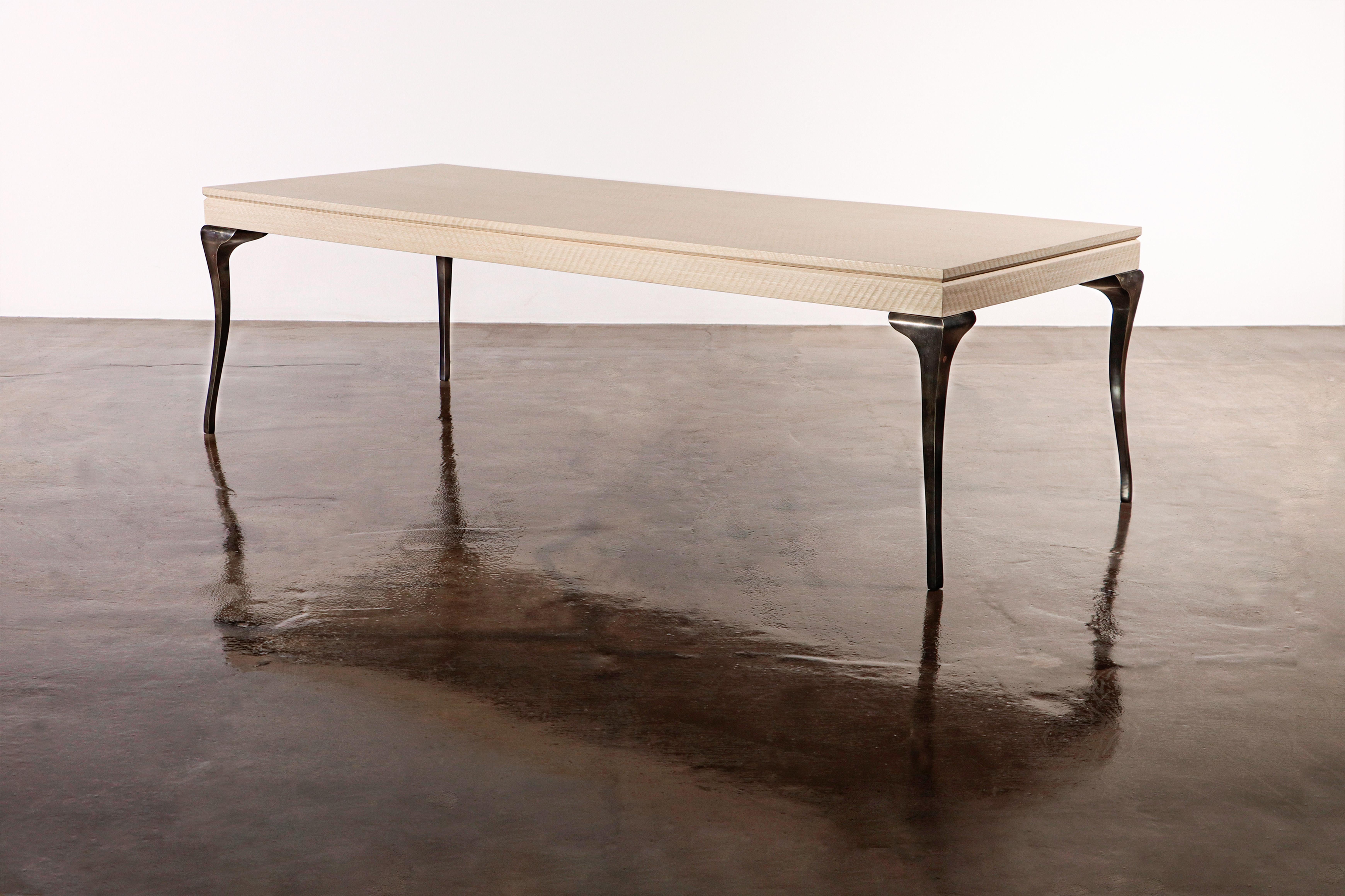 Modern Cast Bronze and Figured Sycamore Coffee Table from Costantini, Enzio, in Stock For Sale