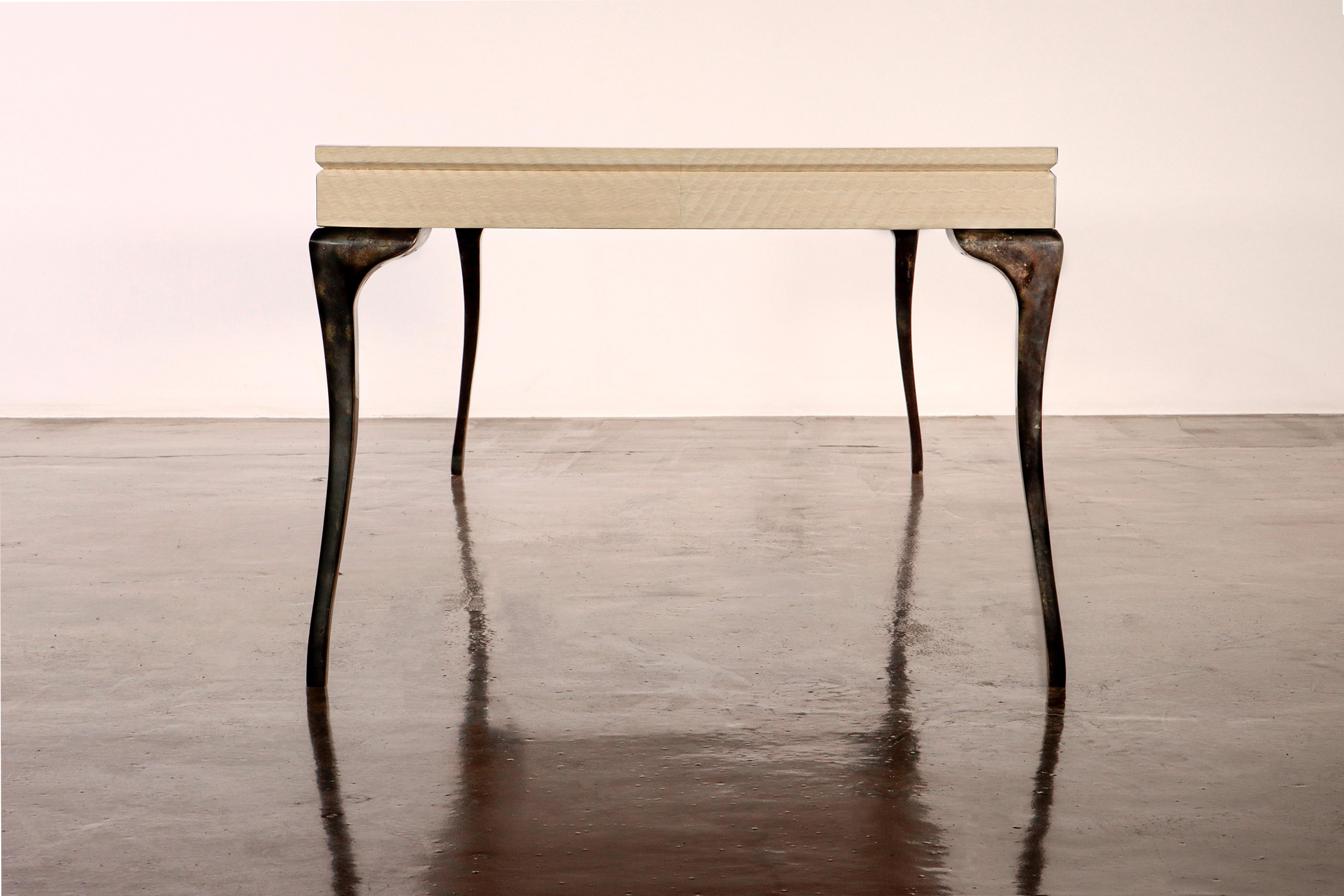 Cast Bronze and Figured Sycamore Coffee Table from Costantini, Enzio, in Stock In New Condition For Sale In New York, NY