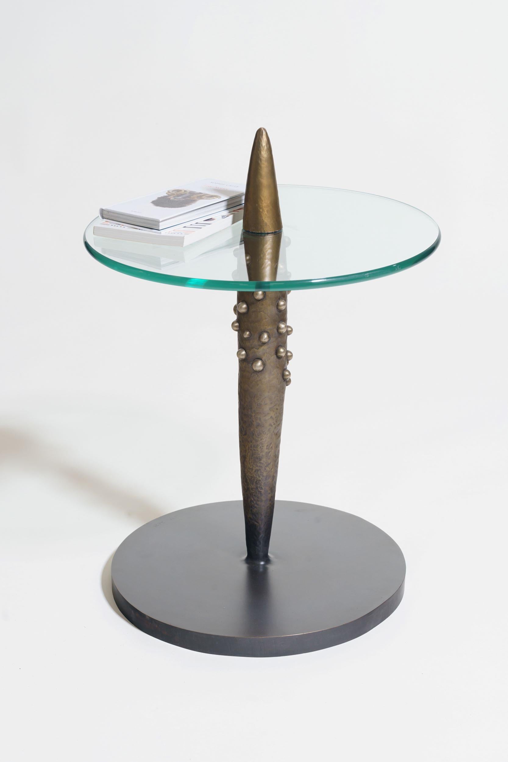 Contemporary Cast Bronze and Glass Custom Agave End Table For Sale