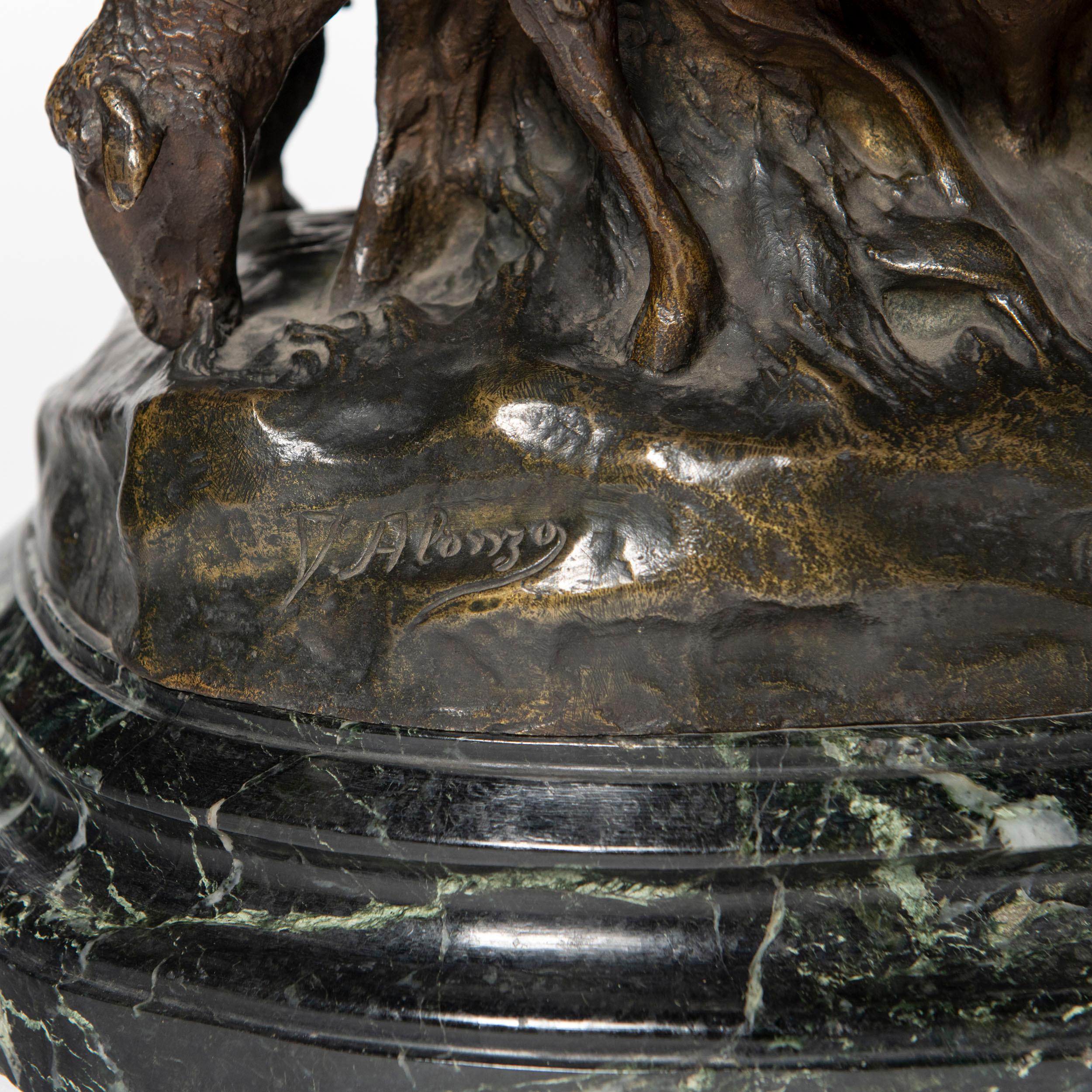 20ième siècle  Bergère en bronze moulé et marbre avec sculpture de moutons signée D. Alonzo.  en vente