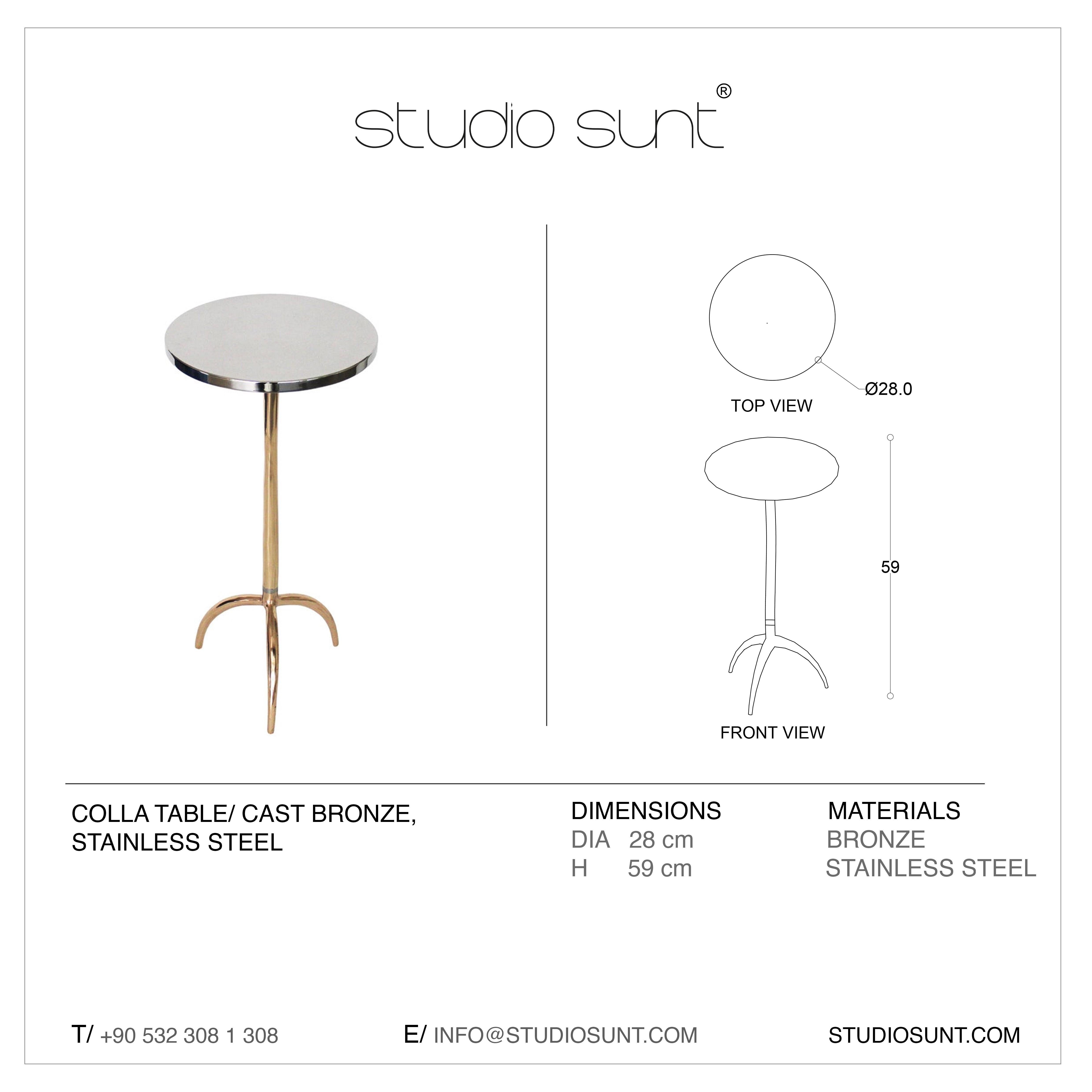 Cast Bronze and Stainless Steel Colla Side Table by Studio Sunt For Sale 10