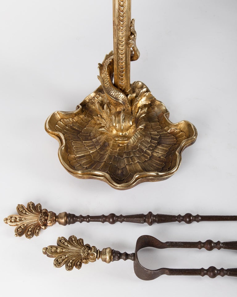 Cast Bronze and Wrought Iron Nautical Theme Fireplace Tools Set, circa