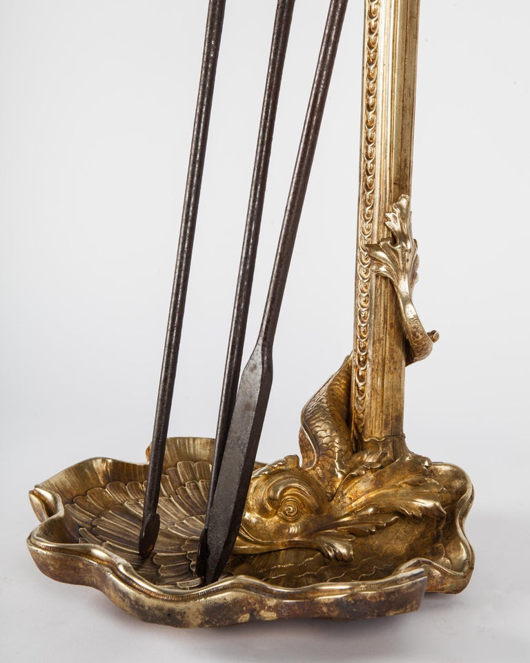 Cast Bronze and Wrought Iron Nautical Theme Fireplace Tools Set, circa