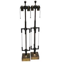 Cast Bronze Art Deco Lamps with Sculpted Glass Rods