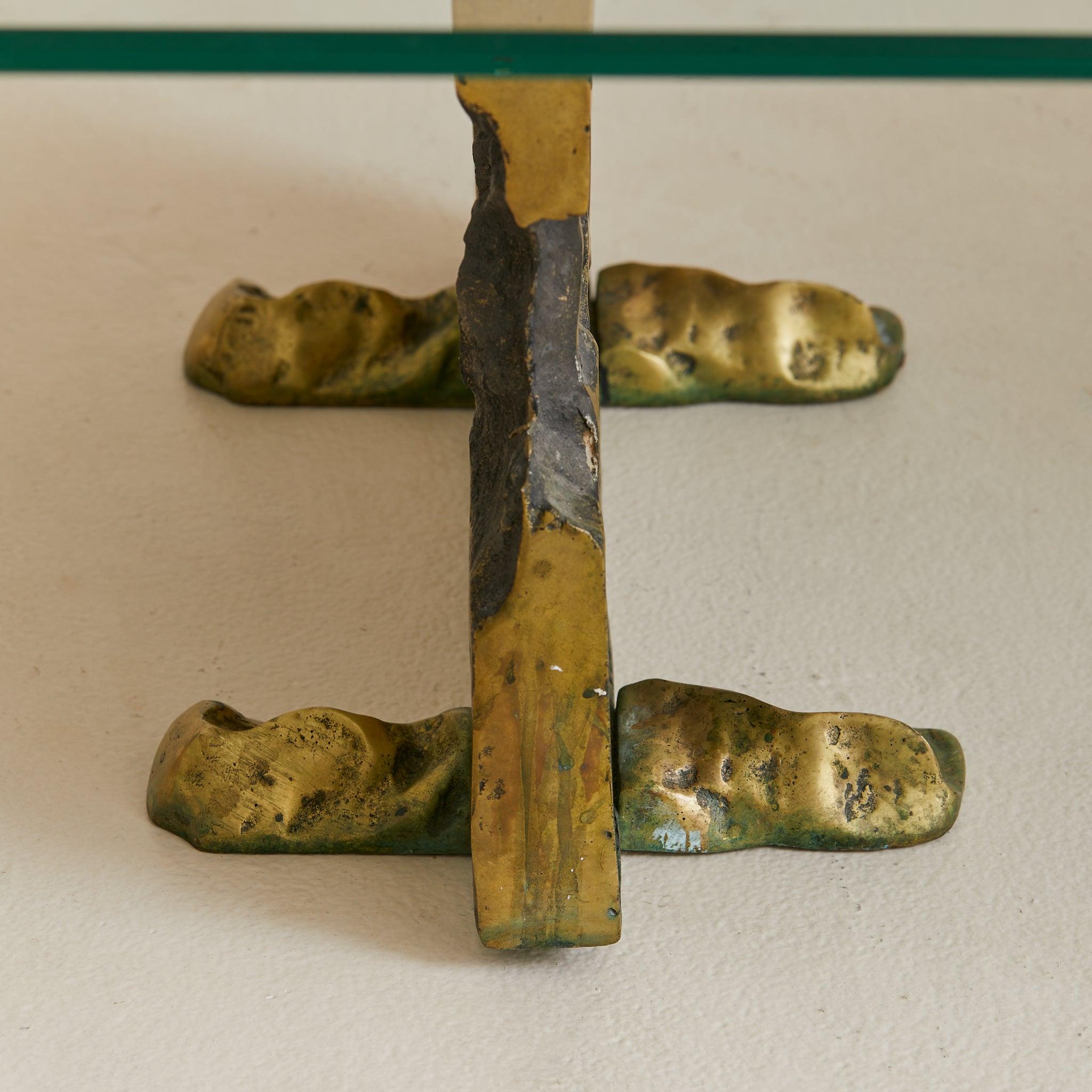 Cast Bronze Base Coffee Table with Glass Top Attributed to Valenti, 1970s For Sale 4