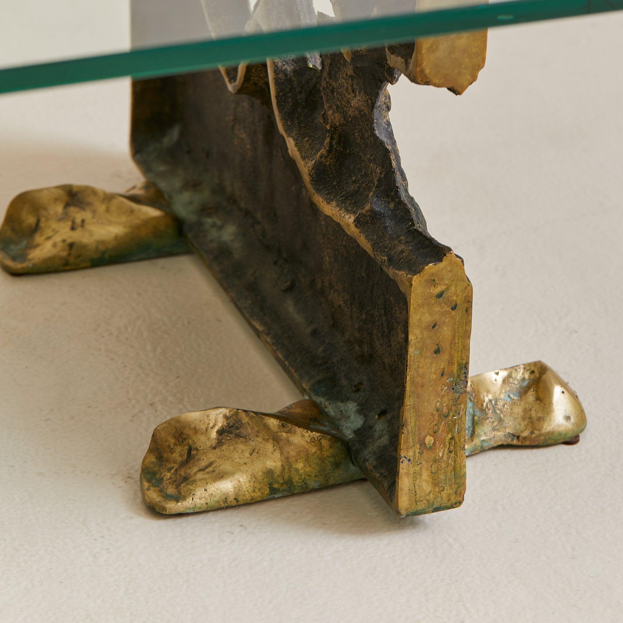 Cast Bronze Base Coffee Table with Glass Top Attributed to Valenti, 1970s For Sale 5