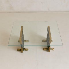Cast Bronze Base Coffee Table with Glass Top Attributed to Valenti, 1970s