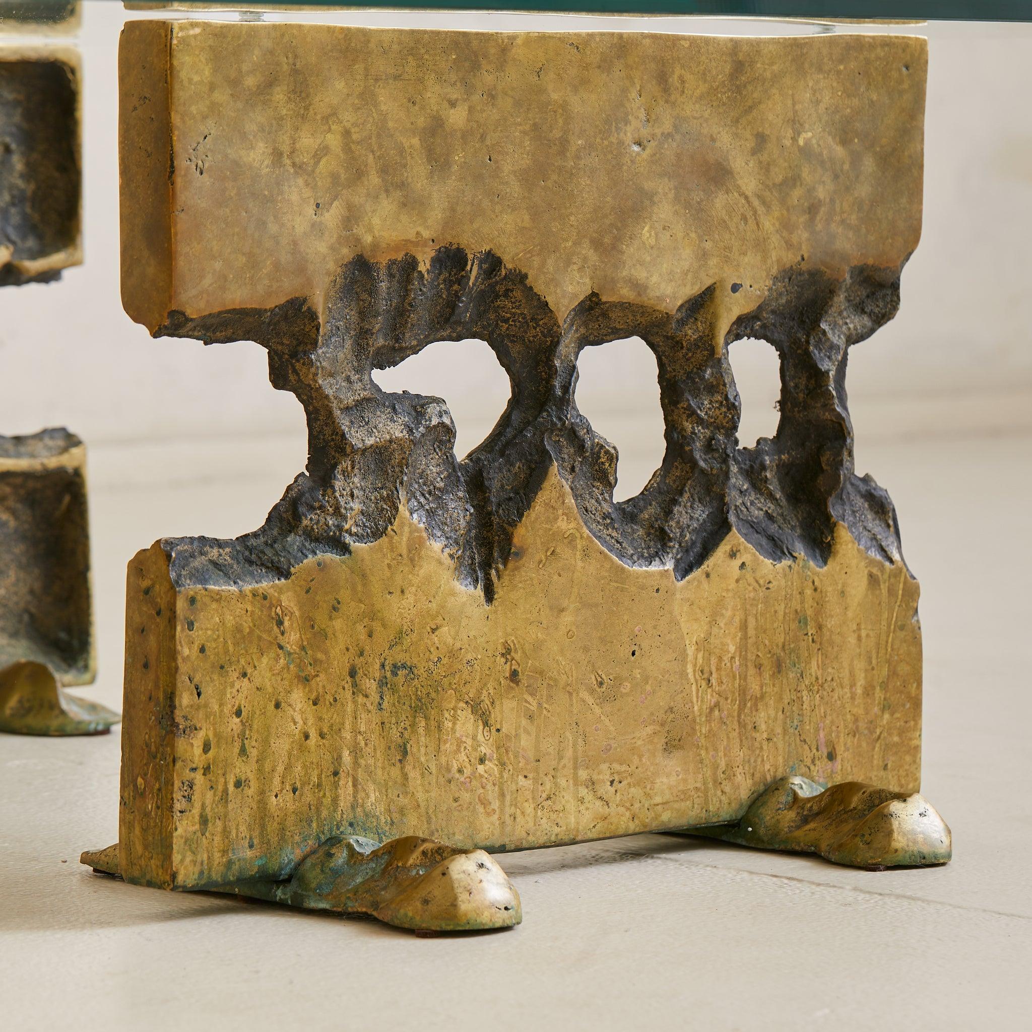 Cast Bronze Base Coffee Table with Glass Top Attributed to Valenti, 1970s For Sale 1