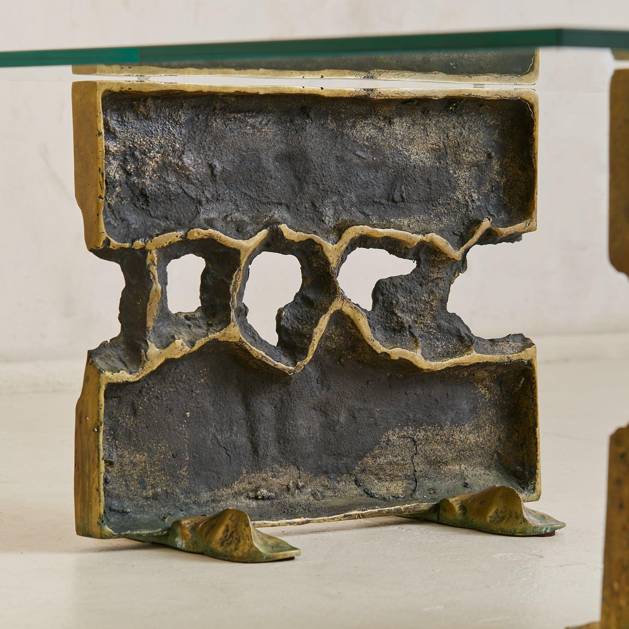 Cast Bronze Base Coffee Table with Glass Top Attributed to Valenti, 1970s For Sale 2