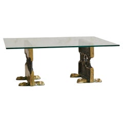Cast Bronze Base Coffee Table with Glass Top Attributed to Valenti, 1970s