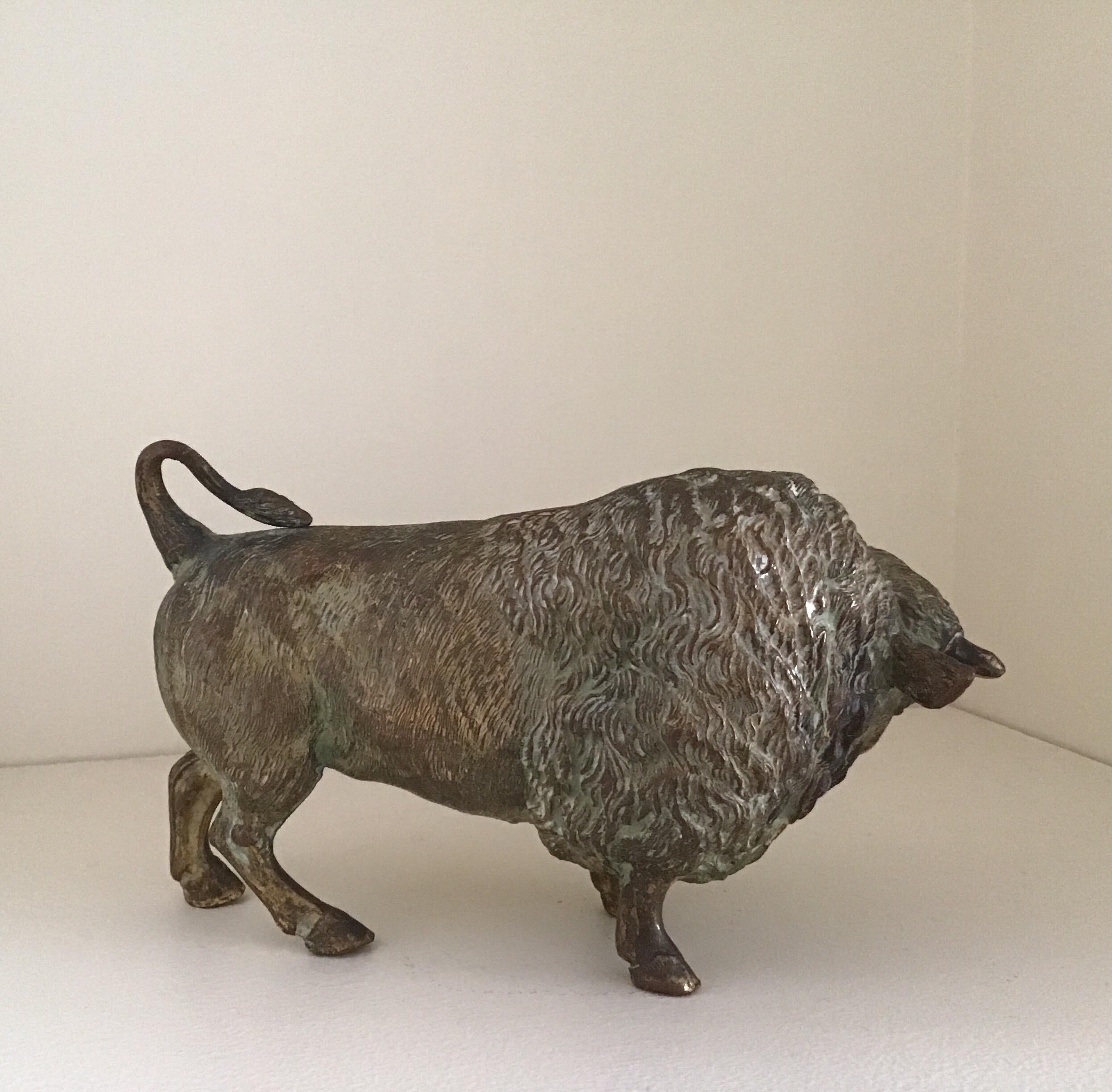hollow cast bronze table top fighting bull
