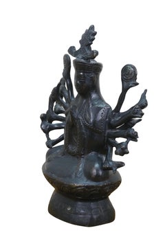 Cast Bronze Bodhisattva Avalokiteshvara Thousand Arms Buddhism Temple Statue 9"