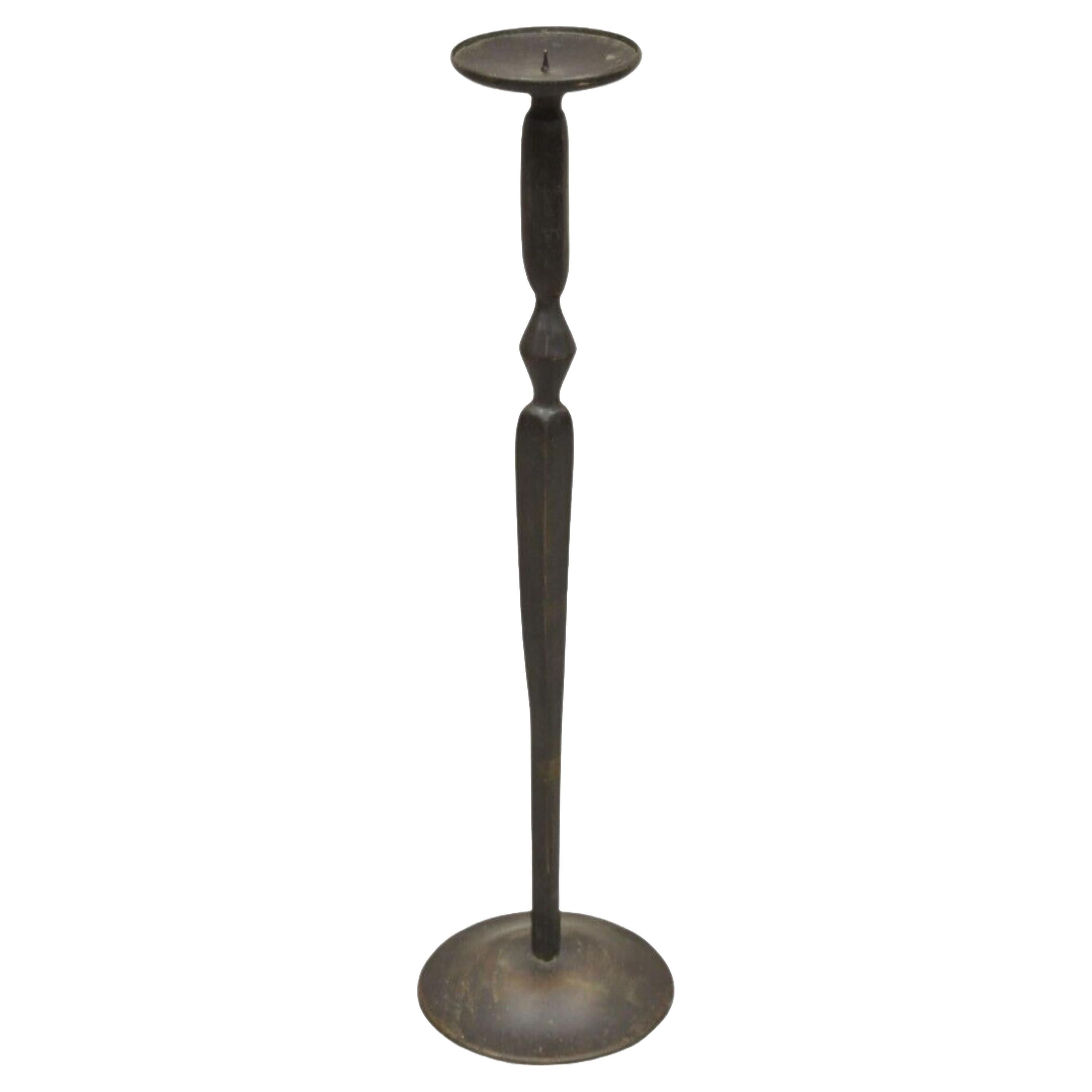 Cast Bronze Brutalist Modern 29.5" Tall Floor Candlestick Holder Stand For Sale