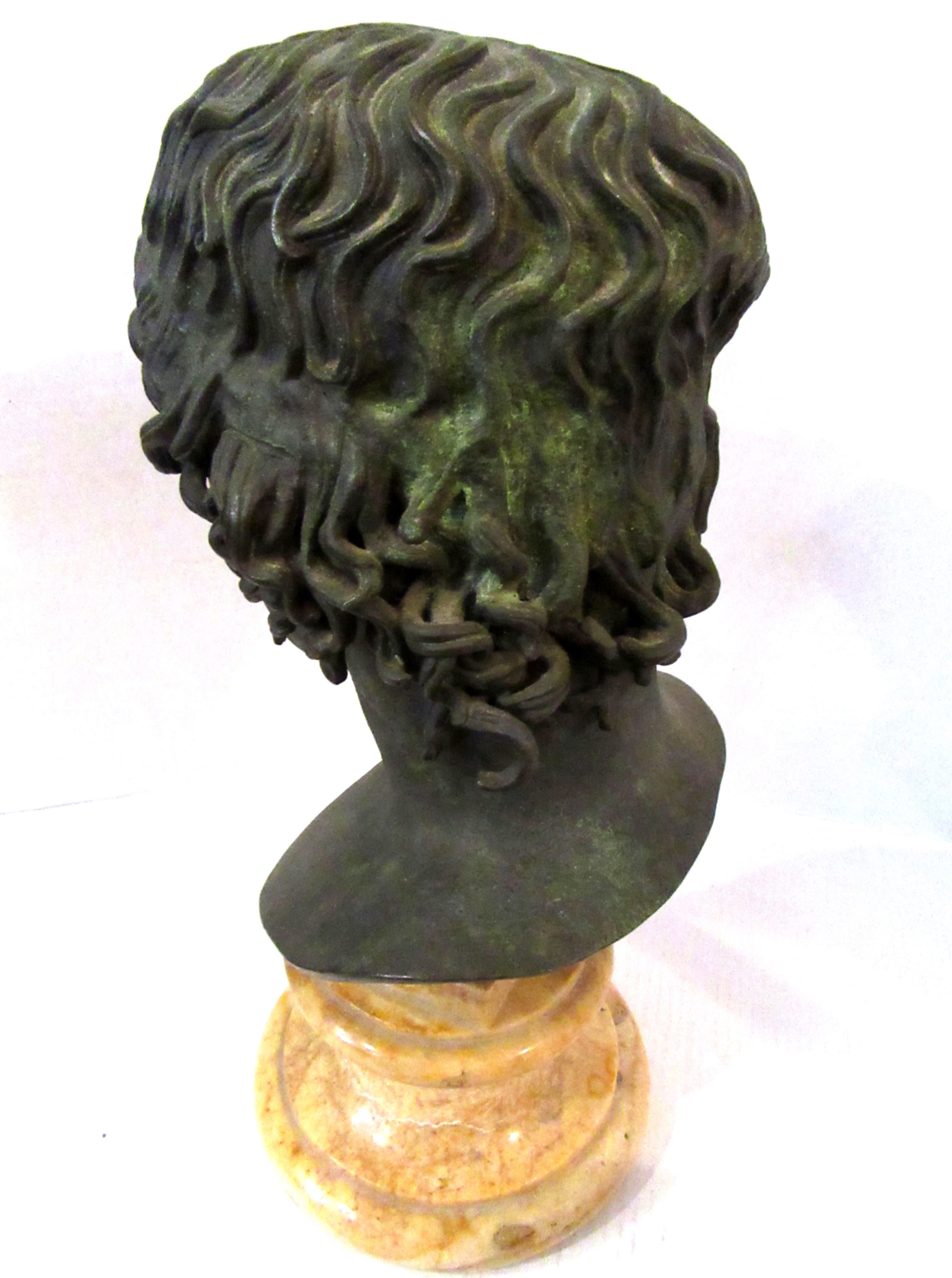 Classical Greek Cast Bronze Bust of Apollo on a Sienna Marble Base