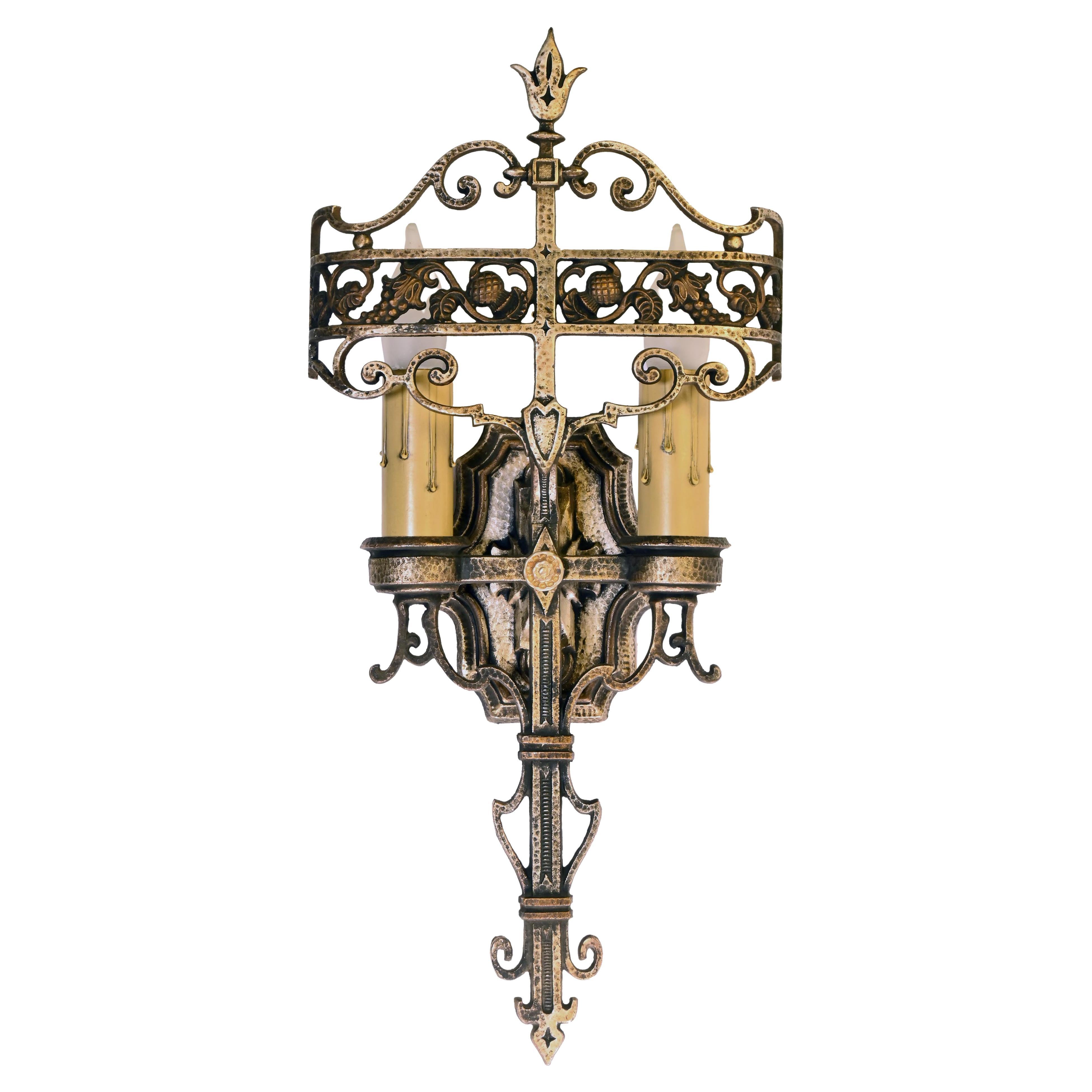 Cast Bronze "Cambridge" 2 Candle Sconce by Lincoln Electric 5 Available For Sale