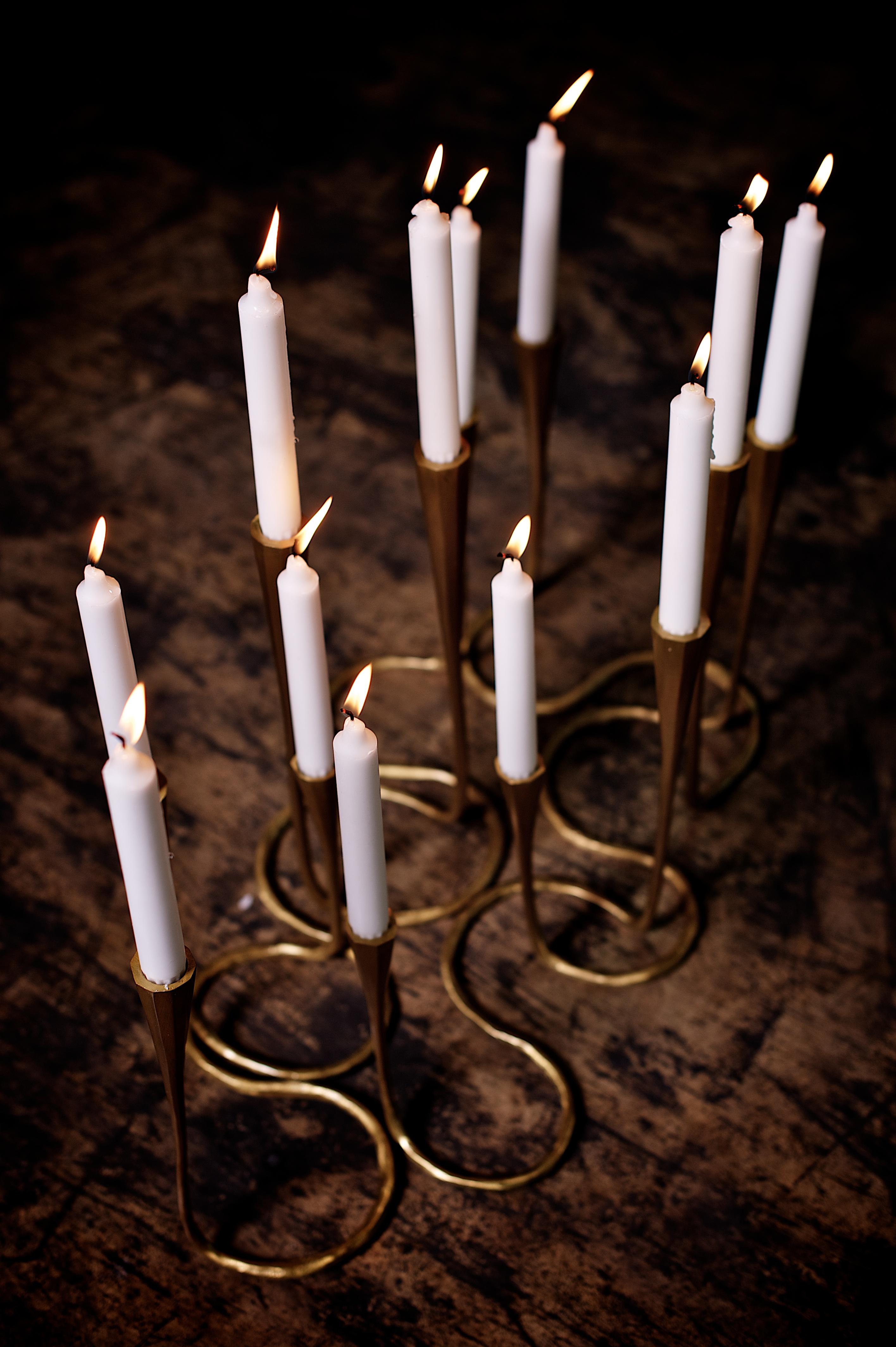 Contemporary Cast Bronze Daisy Candlestands in Matte Gold Bronze Finish Small by Elan Atelier
