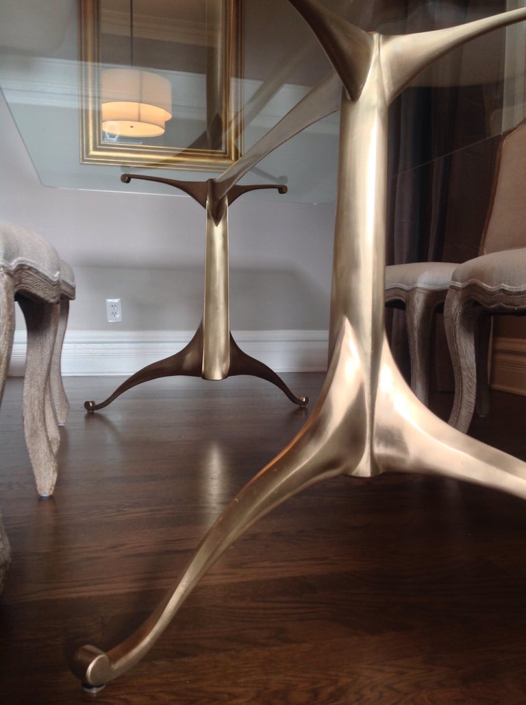 Cast Bronze Dining Table Pedestal Base with Optional Glass Top For Sale