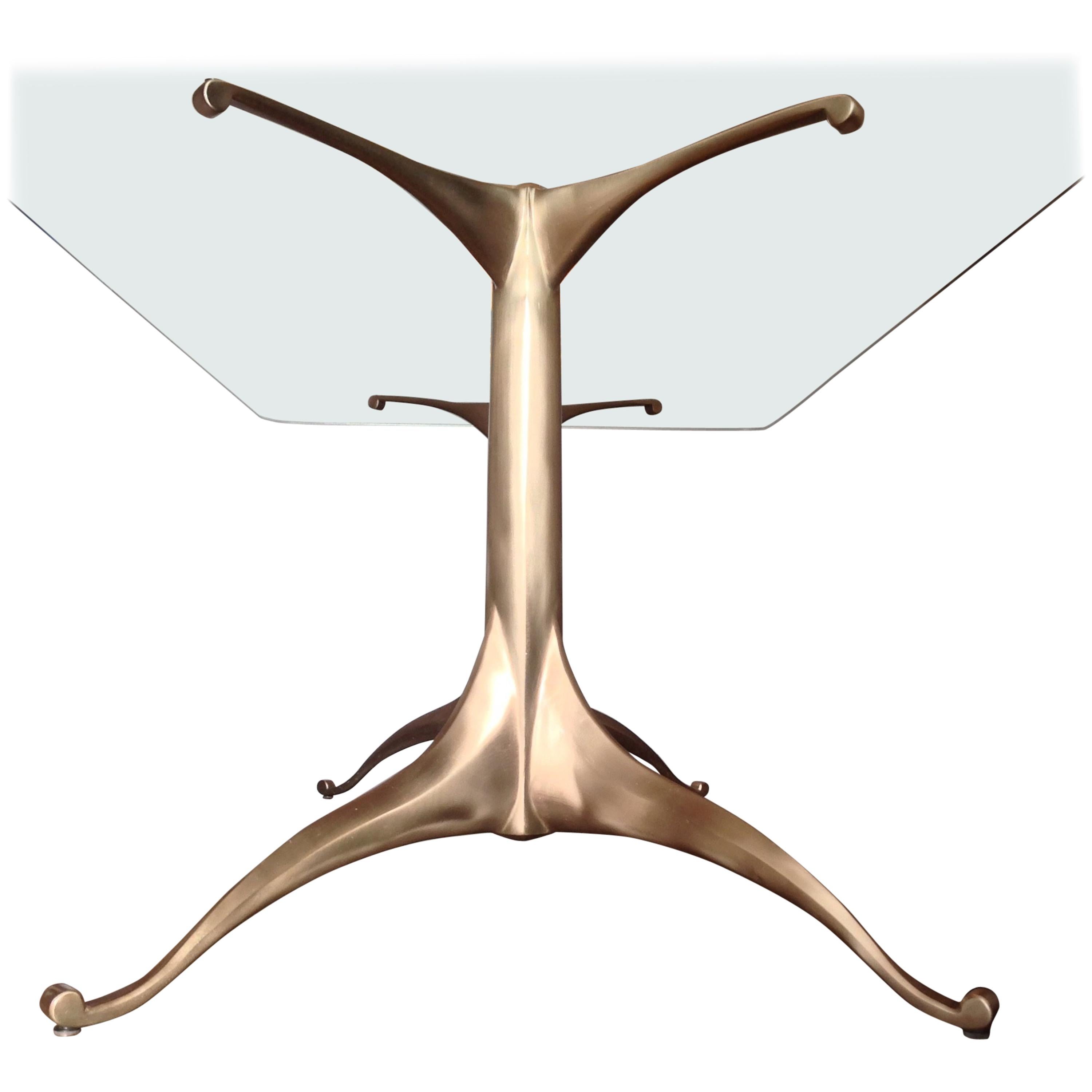 Cast Bronze Dining Table Pedestal Base with Optional Glass Top For Sale