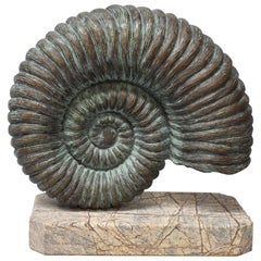 Cast Bronze Nautilus Shell Sculpture on Marble by Morgan Hill