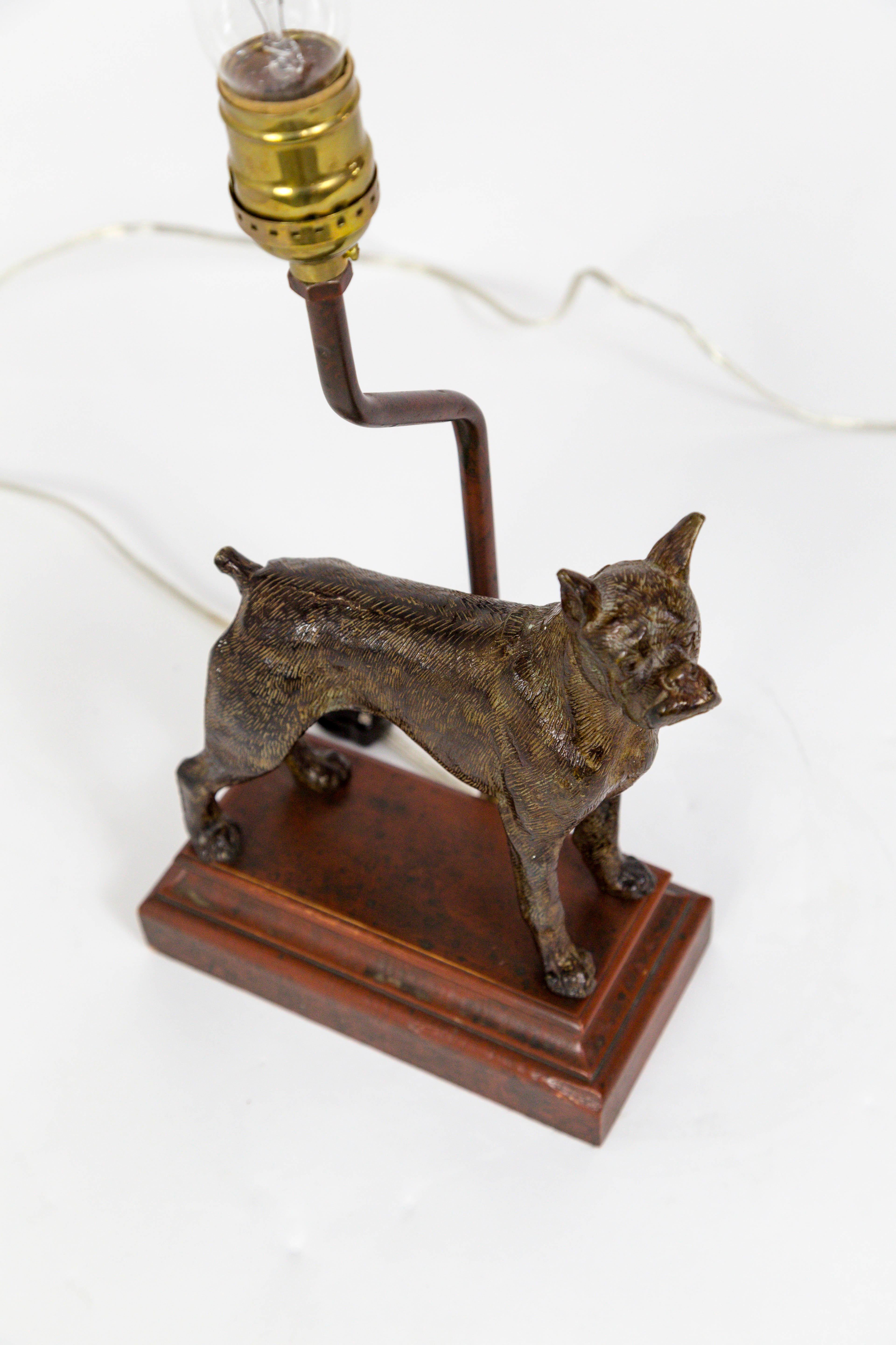 American Cast Bronze Dog Sculpture Lamp